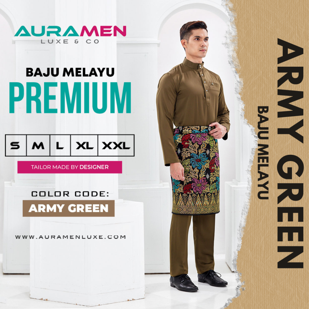 Baju Melayu AuraMen Luxe - Army Green