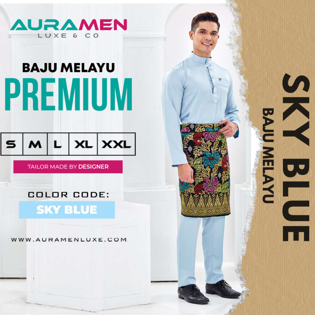 Baju Melayu AuraMen Luxe - Sky Blue